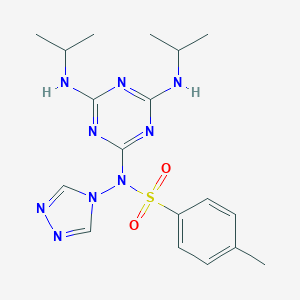 molecular formula C18H25N9O2S B377069 N-(4,6-Bis-isopropylamino-[1,3,5]triazin-2-yl)-4-methyl-N-[1,2,4]triazol-4-yl-benzenesulfonamide CAS No. 132038-98-3