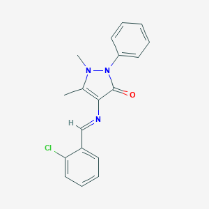 molecular formula C18H16ClN3O B377075 4-[(2-chlorobenzylidene)amino]-1,5-dimethyl-2-phenyl-1,2-dihydro-3H-pyrazol-3-one CAS No. 926020-85-1