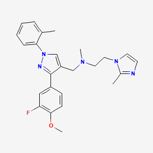 N-[[3-(3-fluoro-4-methoxyphenyl)-1-(2-methylphenyl)pyrazol-4-yl]methyl]-N-methyl-2-(2-methylimidazol-1-yl)ethanamine