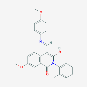 molecular formula C25H22N2O4 B377225 7-methoxy-4-[(4-methoxyanilino)methylene]-2-(2-methylphenyl)-1,3(2H,4H)-isoquinolinedione CAS No. 326918-19-8
