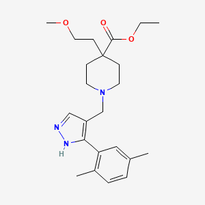 molecular formula C23H33N3O3 B3772592 ethyl 1-[[5-(2,5-dimethylphenyl)-1H-pyrazol-4-yl]methyl]-4-(2-methoxyethyl)piperidine-4-carboxylate 