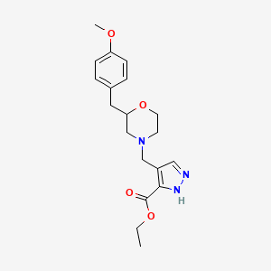 molecular formula C19H25N3O4 B3772681 ethyl 4-[[2-[(4-methoxyphenyl)methyl]morpholin-4-yl]methyl]-1H-pyrazole-5-carboxylate 