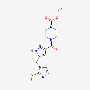 molecular formula C18H26N6O3 B3773136 ethyl 4-[5-[(2-propan-2-ylimidazol-1-yl)methyl]-1H-pyrazole-3-carbonyl]piperazine-1-carboxylate 