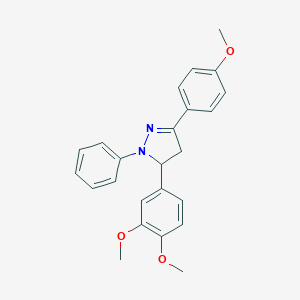 molecular formula C24H24N2O3 B377340 5-(3,4-dimethoxyphenyl)-3-(4-methoxyphenyl)-1-phenyl-4,5-dihydro-1H-pyrazole CAS No. 175550-31-9