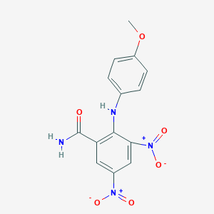 molecular formula C14H12N4O6 B377355 3,5-Bisnitro-2-(4-methoxyanilino)benzamide 