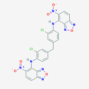 molecular formula C25H14Cl2N8O6 B377382 4-{2-Chloro-4-[3-chloro-4-({5-nitro-2,1,3-benzoxadiazol-4-yl}amino)benzyl]anilino}-5-nitro-2,1,3-benzoxadiazole 