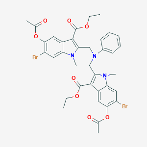 molecular formula C36H35Br2N3O8 B377393 ethyl 5-(acetyloxy)-2-[({[5-(acetyloxy)-6-bromo-3-(ethoxycarbonyl)-1-methyl-1H-indol-2-yl]methyl}anilino)methyl]-6-bromo-1-methyl-1H-indole-3-carboxylate 