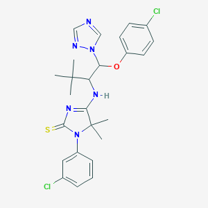 molecular formula C25H28Cl2N6OS B377401 4-[[1-(4-chlorophenoxy)-3,3-dimethyl-1-(1,2,4-triazol-1-yl)butan-2-yl]amino]-1-(3-chlorophenyl)-5,5-dimethylimidazole-2-thione 