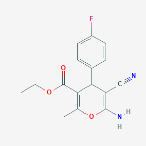 molecular formula C16H15FN2O3 B377449 ethyl 6-amino-5-cyano-4-(4-fluorophenyl)-2-methyl-4H-pyran-3-carboxylate CAS No. 72568-48-0