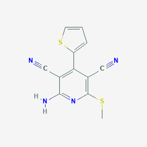 molecular formula C12H8N4S2 B377451 2-Amino-6-(methylsulfanyl)-4-(2-thienyl)-3,5-pyridinedicarbonitrile CAS No. 342388-11-8