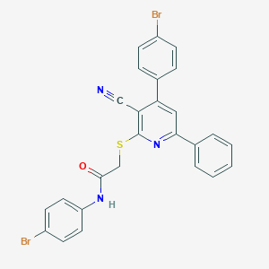 molecular formula C26H17Br2N3OS B377453 N-(4-bromophenyl)-2-{[4-(4-bromophenyl)-3-cyano-6-phenyl-2-pyridinyl]sulfanyl}acetamide 