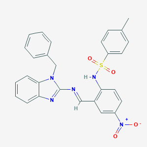 molecular formula C28H23N5O4S B377505 N-{2-{[(1-benzyl-1H-benzimidazol-2-yl)imino]methyl}-4-nitrophenyl}-4-methylbenzenesulfonamide 