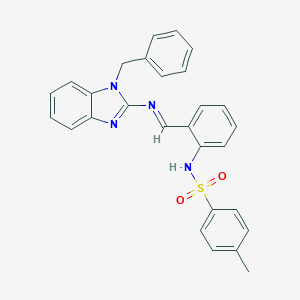 molecular formula C28H24N4O2S B377506 N-(2-{[(1-benzyl-1H-benzimidazol-2-yl)imino]methyl}phenyl)-4-methylbenzenesulfonamide 