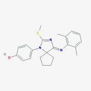 molecular formula C22H25N3OS B377520 4-[4-[(2,6-Dimethylphenyl)imino]-2-(methylsulfanyl)-1,3-diazaspiro[4.4]non-2-en-1-yl]phenol 