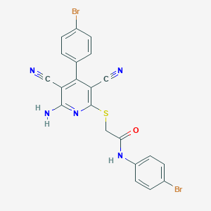 molecular formula C21H13Br2N5OS B377549 2-{[6-amino-4-(4-bromophenyl)-3,5-dicyano-2-pyridinyl]sulfanyl}-N-(4-bromophenyl)acetamide 