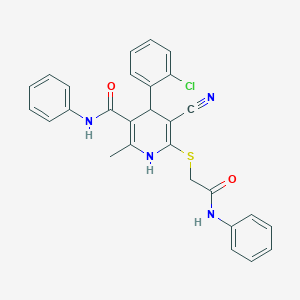 molecular formula C28H23ClN4O2S B377553 6-(2-anilino-2-oxoethyl)sulfanyl-4-(2-chlorophenyl)-5-cyano-2-methyl-N-phenyl-1,4-dihydropyridine-3-carboxamide CAS No. 185409-95-4