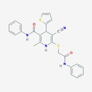 molecular formula C26H22N4O2S2 B377554 6-(2-anilino-2-oxoethyl)sulfanyl-5-cyano-2-methyl-N-phenyl-4-thiophen-2-yl-1,4-dihydropyridine-3-carboxamide CAS No. 201273-77-0