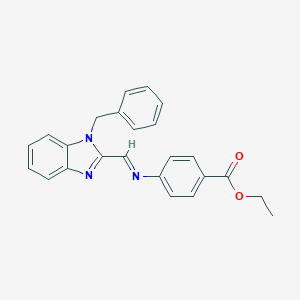 molecular formula C24H21N3O2 B377560 ethyl 4-{[(1-benzyl-1H-benzimidazol-2-yl)methylene]amino}benzoate 