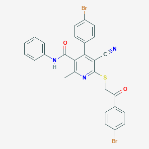 molecular formula C28H19Br2N3O2S B377580 4-(4-bromophenyl)-6-{[2-(4-bromophenyl)-2-oxoethyl]sulfanyl}-5-cyano-2-methyl-N-phenylnicotinamide 