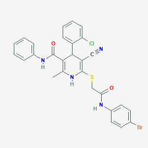 molecular formula C28H22BrClN4O2S B377673 6-[2-(4-bromoanilino)-2-oxoethyl]sulfanyl-4-(2-chlorophenyl)-5-cyano-2-methyl-N-phenyl-1,4-dihydropyridine-3-carboxamide 