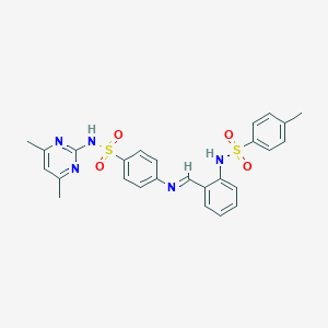 molecular formula C26H25N5O4S2 B377687 N-(4,6-dimethyl-2-pyrimidinyl)-4-[(2-{[(4-methylphenyl)sulfonyl]amino}benzylidene)amino]benzenesulfonamide 