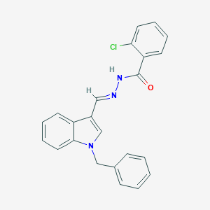 molecular formula C23H18ClN3O B377699 N'-[(1-benzyl-1H-indol-3-yl)methylene]-2-chlorobenzohydrazide 