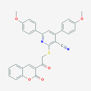 molecular formula C31H22N2O5S B377703 4,6-bis(4-methoxyphenyl)-2-{[2-oxo-2-(2-oxo-2H-chromen-3-yl)ethyl]sulfanyl}nicotinonitrile CAS No. 313531-14-5