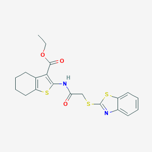 molecular formula C20H20N2O3S3 B377719 Ethyl 2-{[(1,3-benzothiazol-2-ylsulfanyl)acetyl]amino}-4,5,6,7-tetrahydro-1-benzothiophene-3-carboxylate CAS No. 303797-39-9