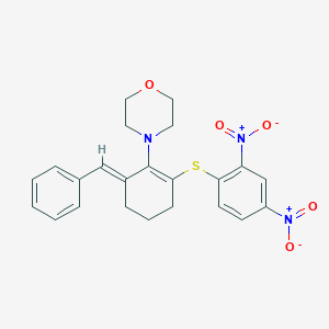 molecular formula C23H23N3O5S B377724 4-[6-Benzylidene-2-({2,4-bisnitrophenyl}sulfanyl)-1-cyclohexen-1-yl]morpholine 