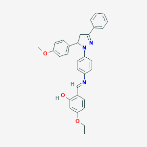 molecular formula C31H29N3O3 B377740 5-ethoxy-2-[({4-[5-(4-methoxyphenyl)-3-phenyl-4,5-dihydro-1H-pyrazol-1-yl]phenyl}imino)methyl]phenol 