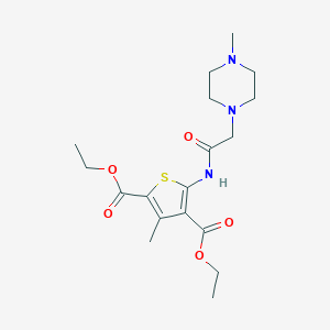 molecular formula C18H27N3O5S B377741 Diethyl 3-methyl-5-{[(4-methyl-1-piperazinyl)acetyl]amino}-2,4-thiophenedicarboxylate 