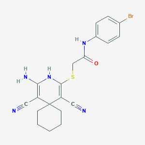 molecular formula C20H20BrN5OS B377747 2-[(4-amino-1,5-dicyano-3-azaspiro[5.5]undeca-1,4-dien-2-yl)sulfanyl]-N-(4-bromophenyl)acetamide CAS No. 186421-44-3