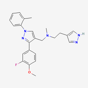 N-[[3-(3-fluoro-4-methoxyphenyl)-1-(2-methylphenyl)pyrazol-4-yl]methyl]-N-methyl-2-(1H-pyrazol-4-yl)ethanamine