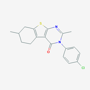 molecular formula C18H17ClN2OS B377818 3-(4-chlorophenyl)-2,7-dimethyl-5,6,7,8-tetrahydro[1]benzothieno[2,3-d]pyrimidin-4(3H)-one 