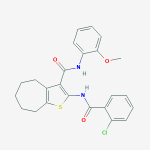molecular formula C24H23ClN2O3S B377830 2-[(2-chlorobenzoyl)amino]-N-(2-methoxyphenyl)-5,6,7,8-tetrahydro-4H-cyclohepta[b]thiophene-3-carboxamide 