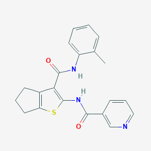 molecular formula C21H19N3O2S B377833 N-{3-[(2-methylphenyl)carbamoyl]-5,6-dihydro-4H-cyclopenta[b]thiophen-2-yl}pyridine-3-carboxamide 