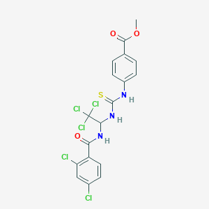 molecular formula C18H14Cl5N3O3S B377855 Methyl 4-{[({2,2,2-trichloro-1-[(2,4-dichlorobenzoyl)amino]ethyl}amino)carbothioyl]amino}benzoate 