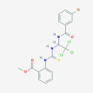 molecular formula C18H15BrCl3N3O3S B377859 Methyl 2-{[({1-[(3-bromobenzoyl)amino]-2,2,2-trichloroethyl}amino)carbothioyl]amino}benzoate 