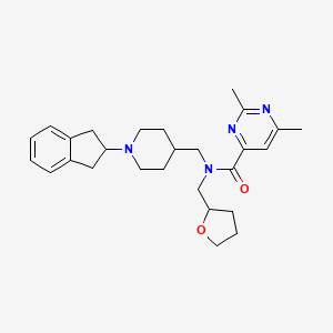 molecular formula C27H36N4O2 B3779069 N-[[1-(2,3-dihydro-1H-inden-2-yl)piperidin-4-yl]methyl]-2,6-dimethyl-N-(oxolan-2-ylmethyl)pyrimidine-4-carboxamide 