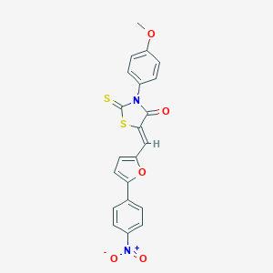 molecular formula C21H14N2O5S2 B377927 5-[(5-{4-Nitrophenyl}-2-furyl)methylene]-3-(4-methoxyphenyl)-2-thioxo-1,3-thiazolidin-4-one 