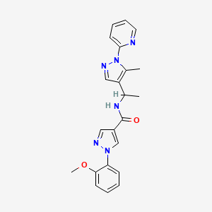 molecular formula C22H22N6O2 B3779418 1-(2-methoxyphenyl)-N-{1-[5-methyl-1-(2-pyridinyl)-1H-pyrazol-4-yl]ethyl}-1H-pyrazole-4-carboxamide 