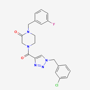 molecular formula C21H19ClFN5O2 B3779431 4-[1-[(3-Chlorophenyl)methyl]triazole-4-carbonyl]-1-[(3-fluorophenyl)methyl]piperazin-2-one 