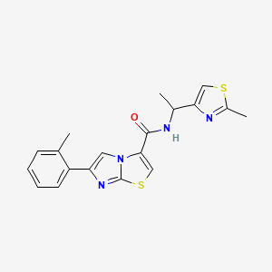 molecular formula C19H18N4OS2 B3779561 6-(2-methylphenyl)-N-[1-(2-methyl-1,3-thiazol-4-yl)ethyl]imidazo[2,1-b][1,3]thiazole-3-carboxamide 