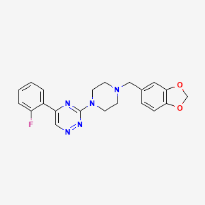 molecular formula C21H20FN5O2 B3779579 3-[4-(1,3-benzodioxol-5-ylmethyl)-1-piperazinyl]-5-(2-fluorophenyl)-1,2,4-triazine 