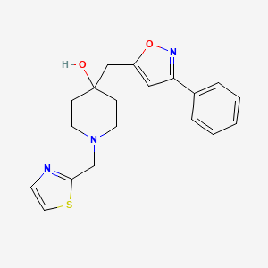 4-[(3-Phenyl-1,2-oxazol-5-yl)methyl]-1-(1,3-thiazol-2-ylmethyl)piperidin-4-ol