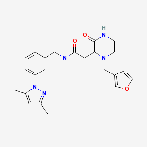 N-[[3-(3,5-dimethylpyrazol-1-yl)phenyl]methyl]-2-[1-(furan-3-ylmethyl)-3-oxopiperazin-2-yl]-N-methylacetamide