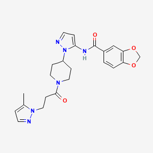 molecular formula C23H26N6O4 B3779756 N-(1-{1-[3-(5-methyl-1H-pyrazol-1-yl)propanoyl]-4-piperidinyl}-1H-pyrazol-5-yl)-1,3-benzodioxole-5-carboxamide 