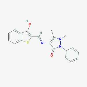 molecular formula C20H17N3O2S B377977 4-{[(3-hydroxy-1-benzothien-2-yl)methylene]amino}-1,5-dimethyl-2-phenyl-1,2-dihydro-3H-pyrazol-3-one 