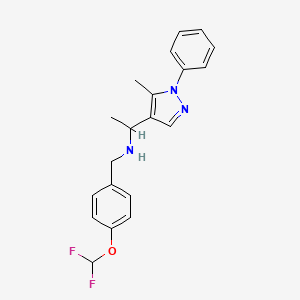 molecular formula C20H21F2N3O B3779848 N-[[4-(difluoromethoxy)phenyl]methyl]-1-(5-methyl-1-phenylpyrazol-4-yl)ethanamine 