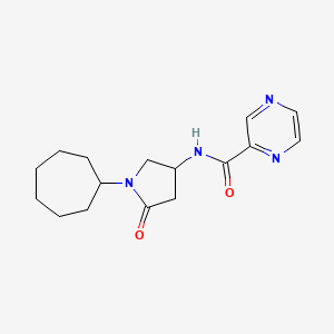 molecular formula C16H22N4O2 B3779868 N-(1-cycloheptyl-5-oxopyrrolidin-3-yl)pyrazine-2-carboxamide 